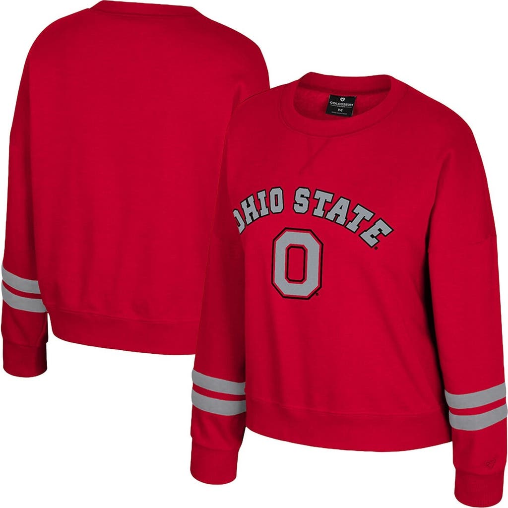 Colosseum Scarlet Ohio State Buckeyes Splashy Crewneck Fleece Sweatshirt In Red