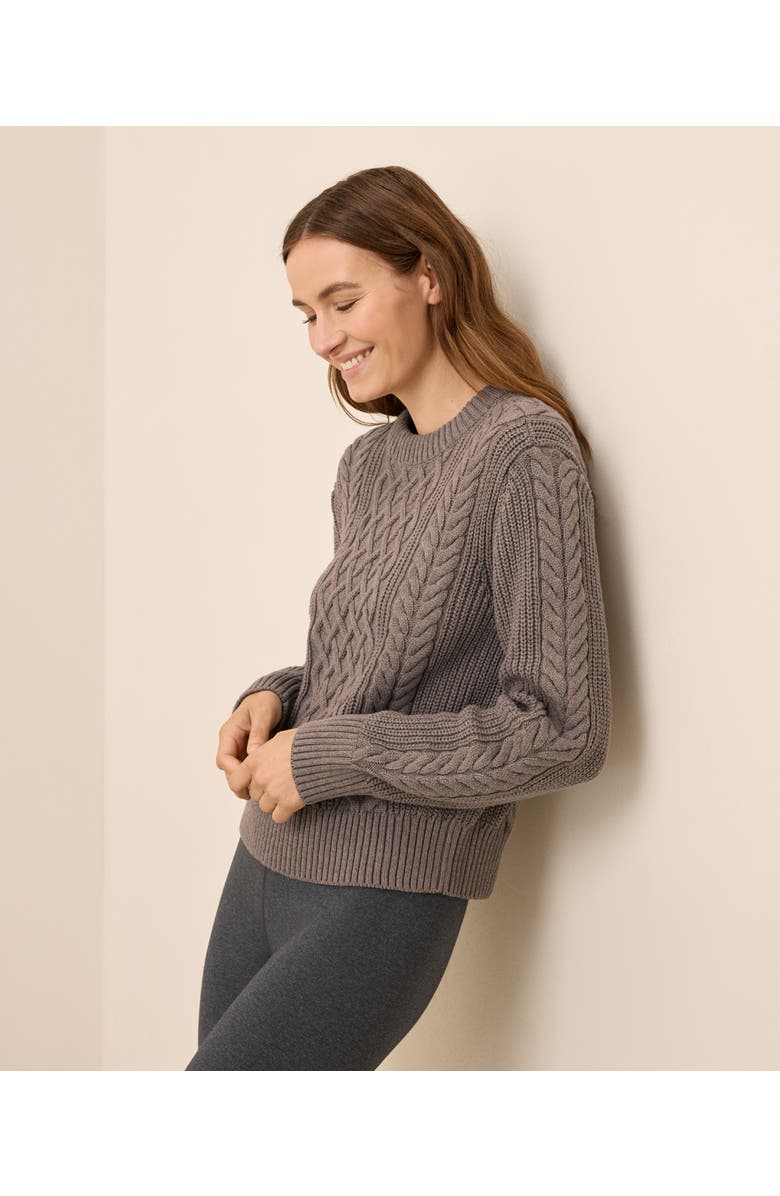 Pact Organic Cotton Cable Knit Crew Sweater, Alternate, color, Deep Taupe Heather