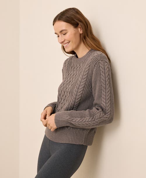 Pact Organic Cotton Cable Knit Crew Sweater In Brown