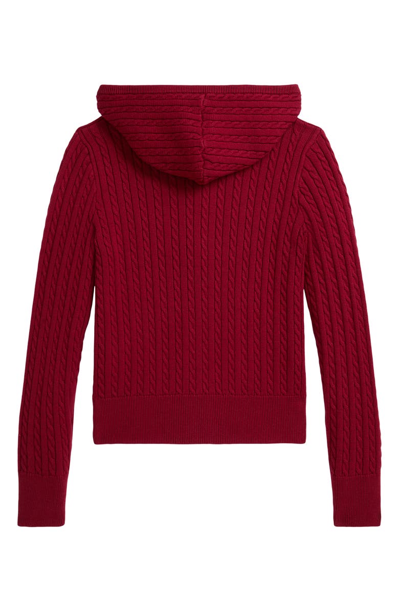 Polo Ralph Lauren Kids' Bear Cable Knit Quarter Zip Hoodie, Alternate, color, Holiday Red/ Bear Emb