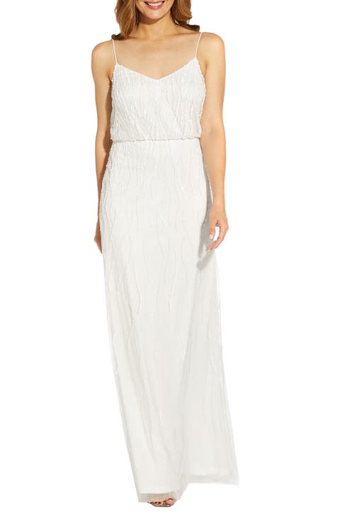 Beaded Sequined Blouson Mermaid Gown