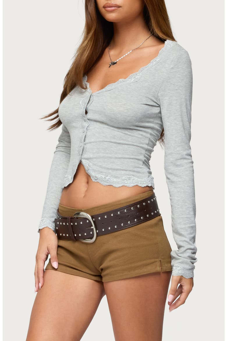 Gayle Lace Crop Top, Alternate, color, GRAY-MELANGE