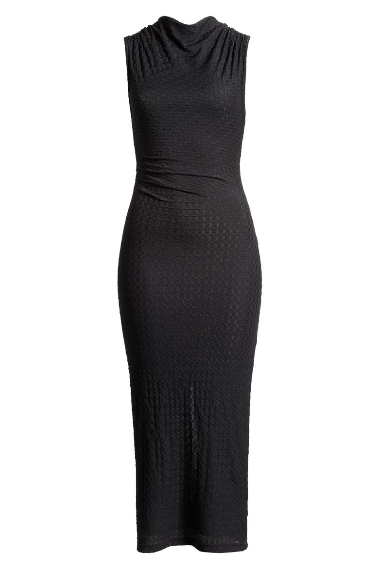 Textured Cowl Neck Midi Dress, Alternate, color, BLACK