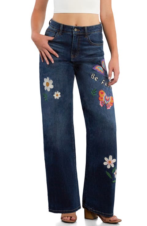 Be Free Embroidered High Waist Wide Leg Jeans