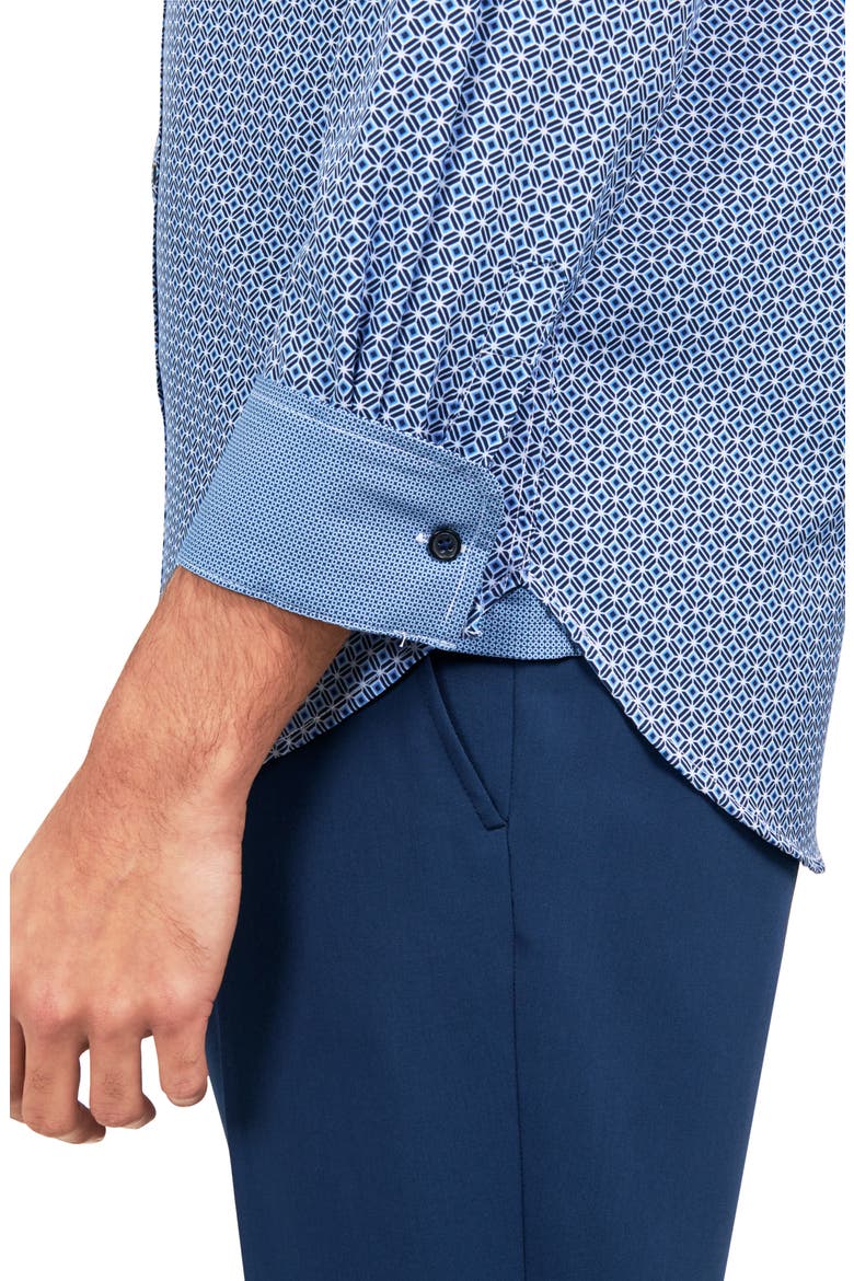 Regular Fit Mosaic Geo Print Stretch Performance Dress Shirt, Alternate, color, NAVY