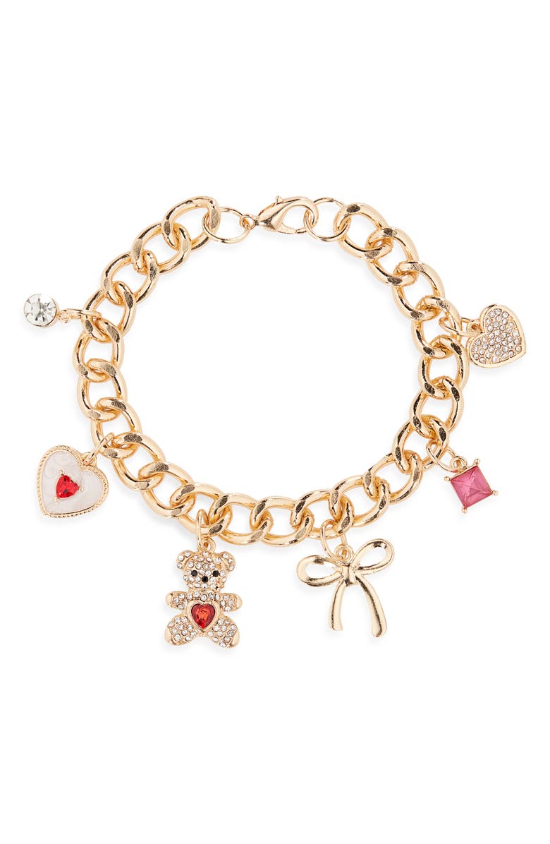 BP. Teddy Bear Charm Bracelet, Main, color, Gold