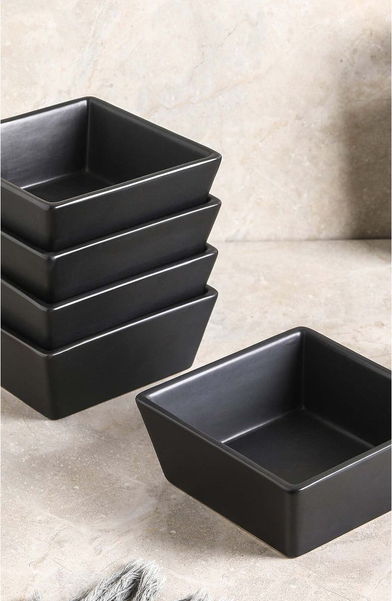 Stone Lain Grace Stoneware 4-Piece Bowl Set, Alternate, color, Black Matte