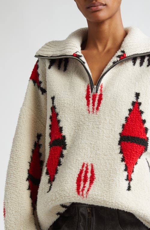 Isabel Marant Étoile Marner Shearling Coat In Ecru/red