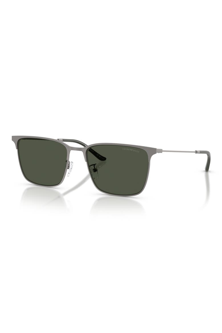 57mm Polarized Rectangular Sunglasses, Alternate, color, GUNMETAL / POLAR DARK GREEN