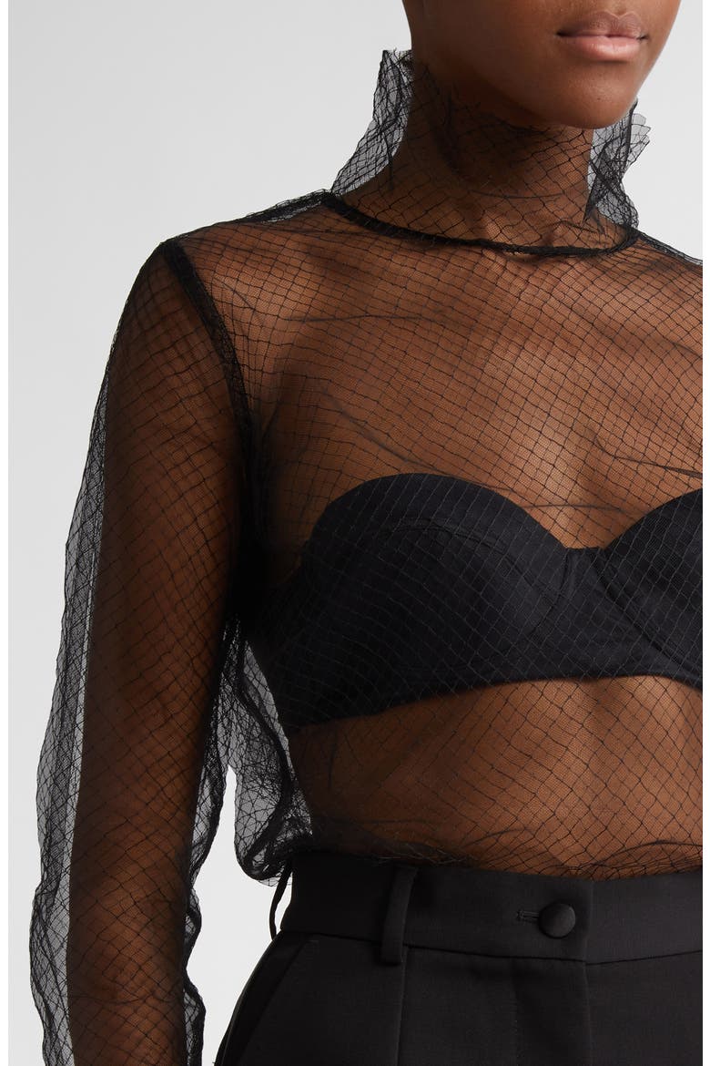 Fishnet Mesh Long Sleeve Top, Alternate, color, N0000 NERO