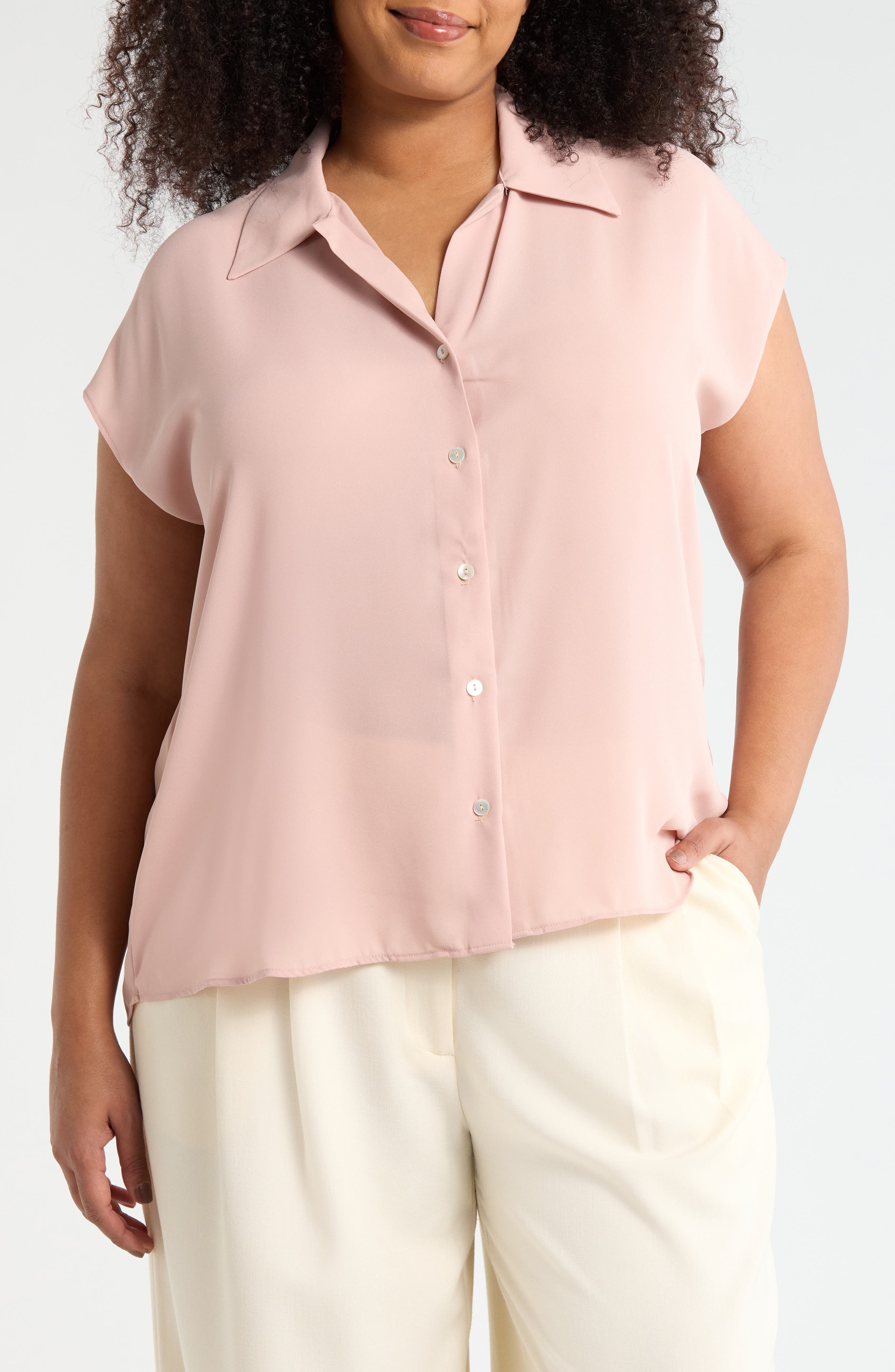 Cap Sleeve Button-Up Shirt - image 3
