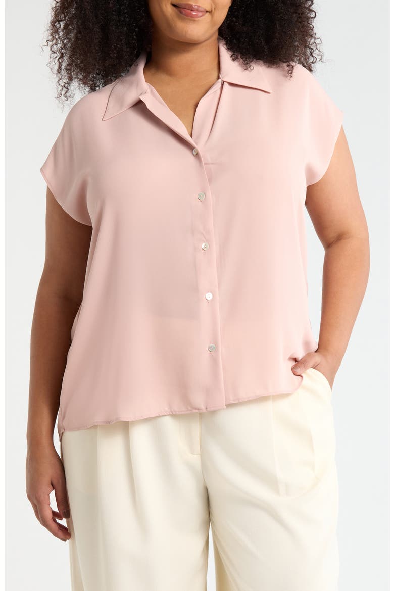 Cap Sleeve Button-Up Shirt, Main, color, DUSTY PINK