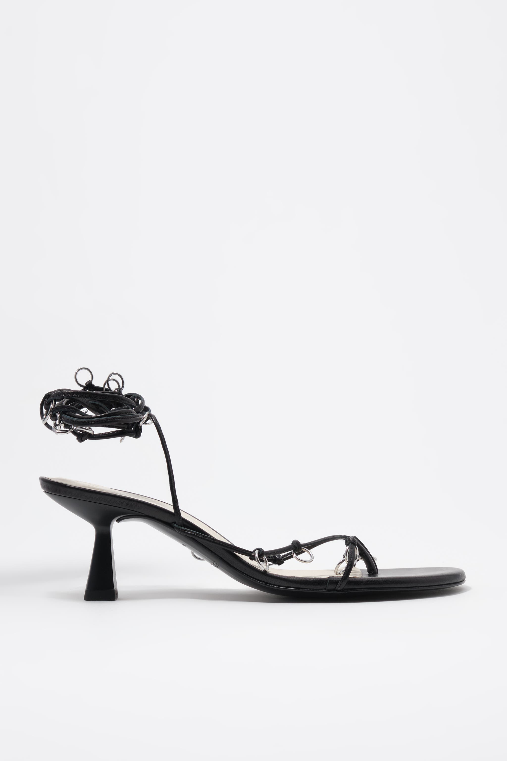 Leather Heeled Sandal With Piercings, Main, color, BLACK