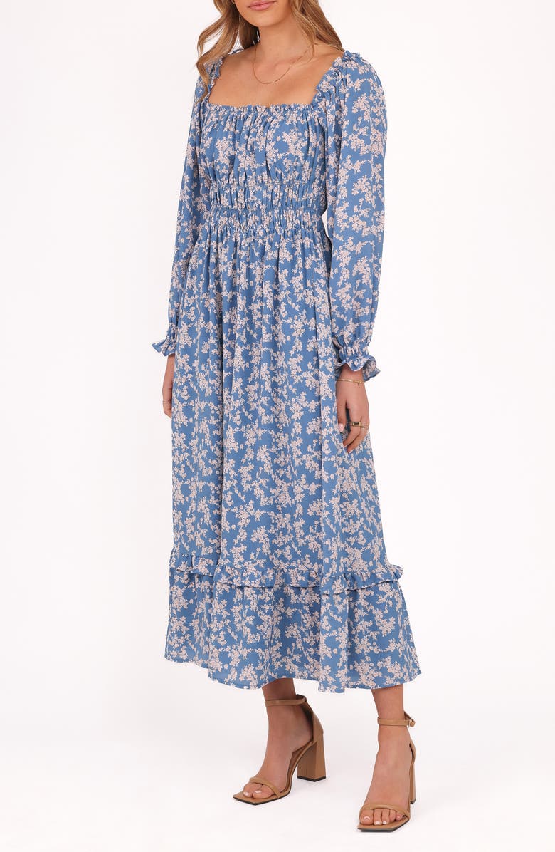Petal & Pup Aine Floral Long Sleeve Smocked Maxi Dress, Alternate, color, Blue Floral