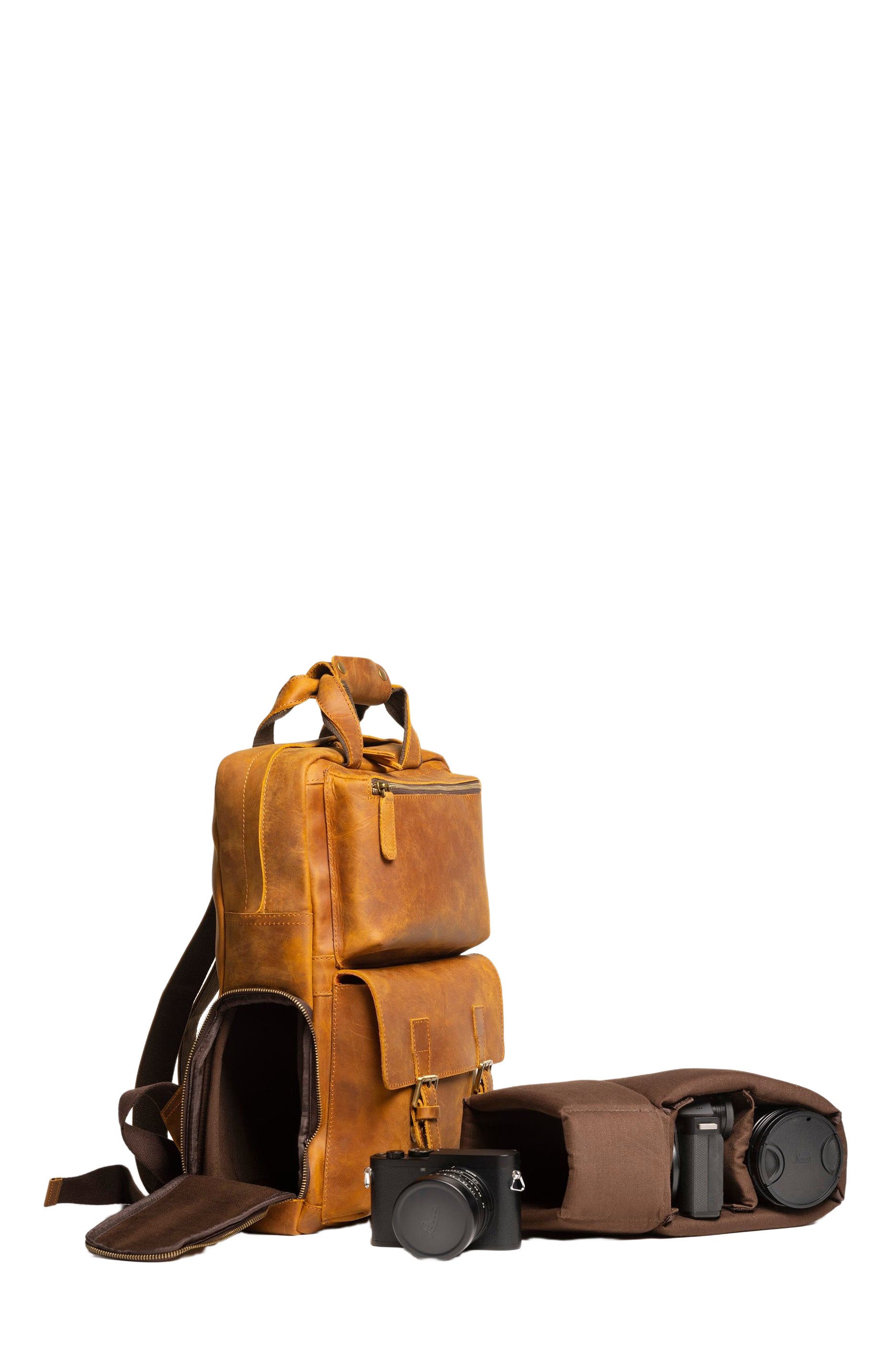 STEEL HORSE LEATHER The MANN Bag | Large Capacity Leather Camera Backpack, Alternate, color, Brown