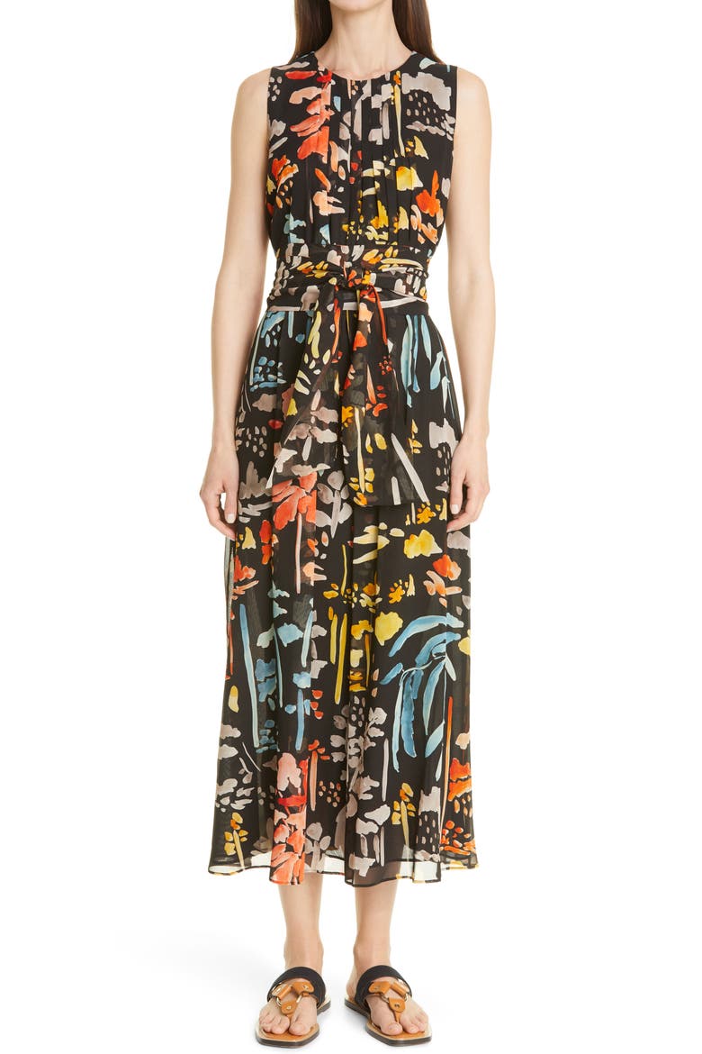 Nia Blooming Eden Silk Dress, Main, color, BLACK MULTI