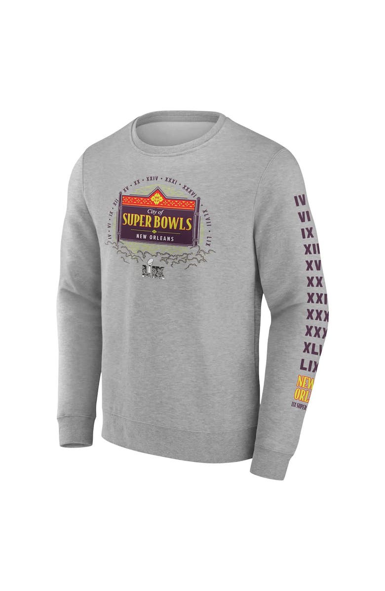 FANATICS Men's Fanatics Heather Gray Super Bowl LIX Marble Wordmark Fleece Crew Sweatshirt, Alternate, color, 