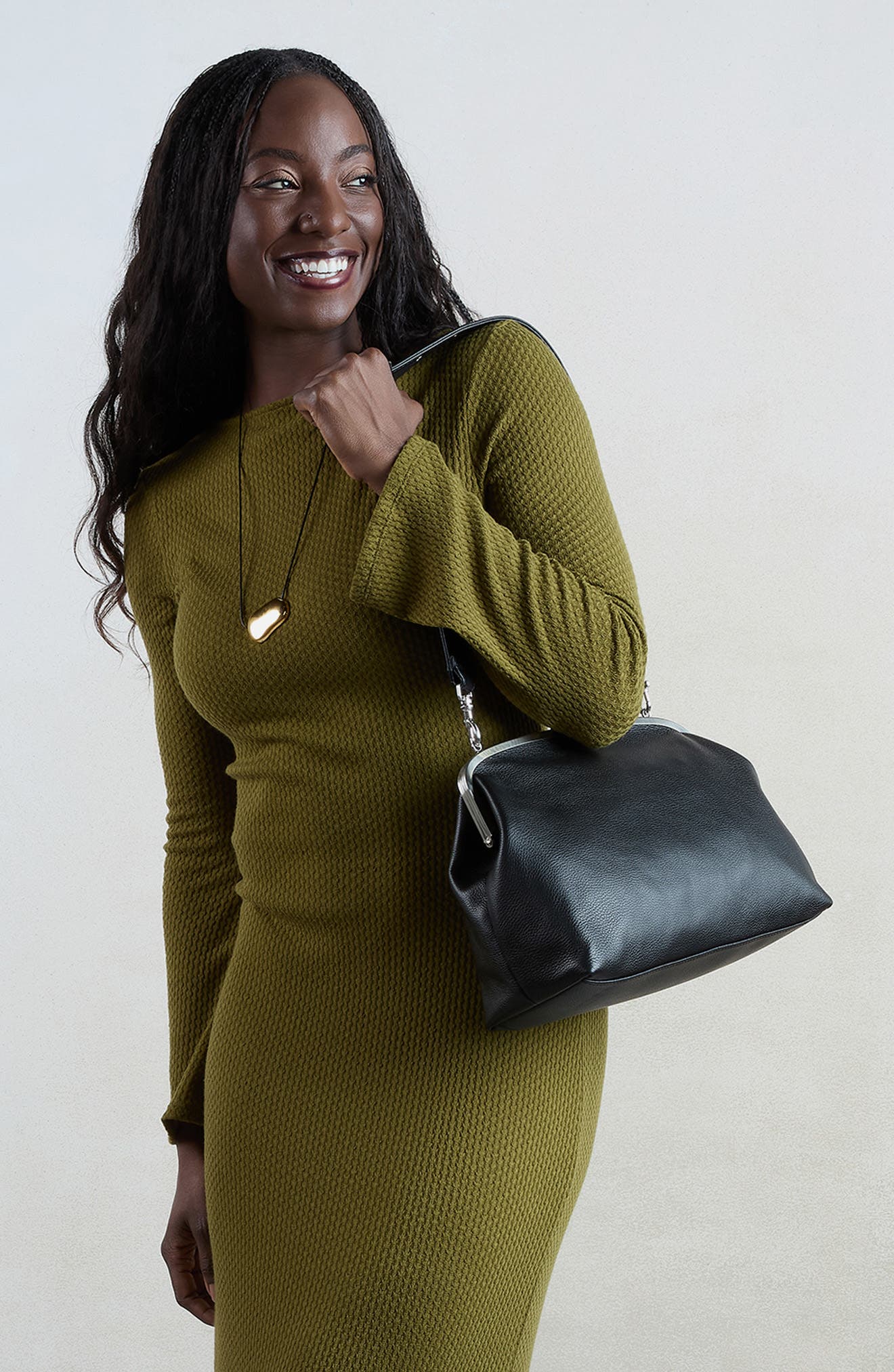 Alba Large Frame Leather Shoulder Bag, Alternate, color, BLACK