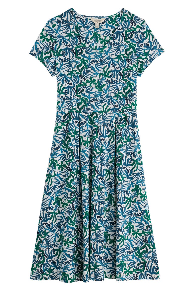 Pier View Frond Print Flare Stretch Organic Cotton Dress, Alternate, color, INKY FRONDS CHALK