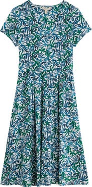 Seasalt Cornwall Pier View Frond Print Flare Stretch Organic Cotton Dress