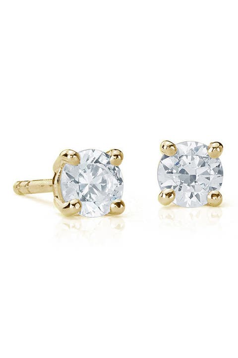 14K Yellow Gold Round Diamond Stud Earrings - 0.20ct.