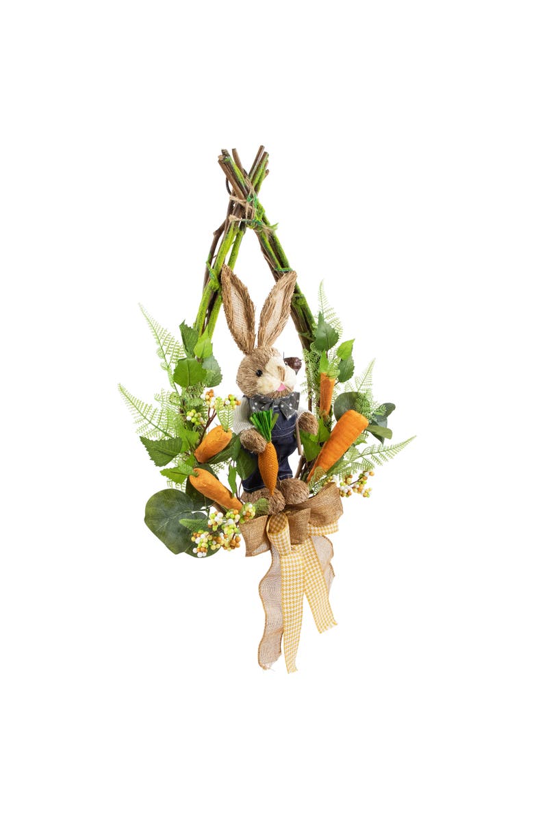 Northlight Farmer Bunny Moss Vines Teardrop Easter Wreath - 22" - Green and Orange - Unlit, Alternate, color, Green