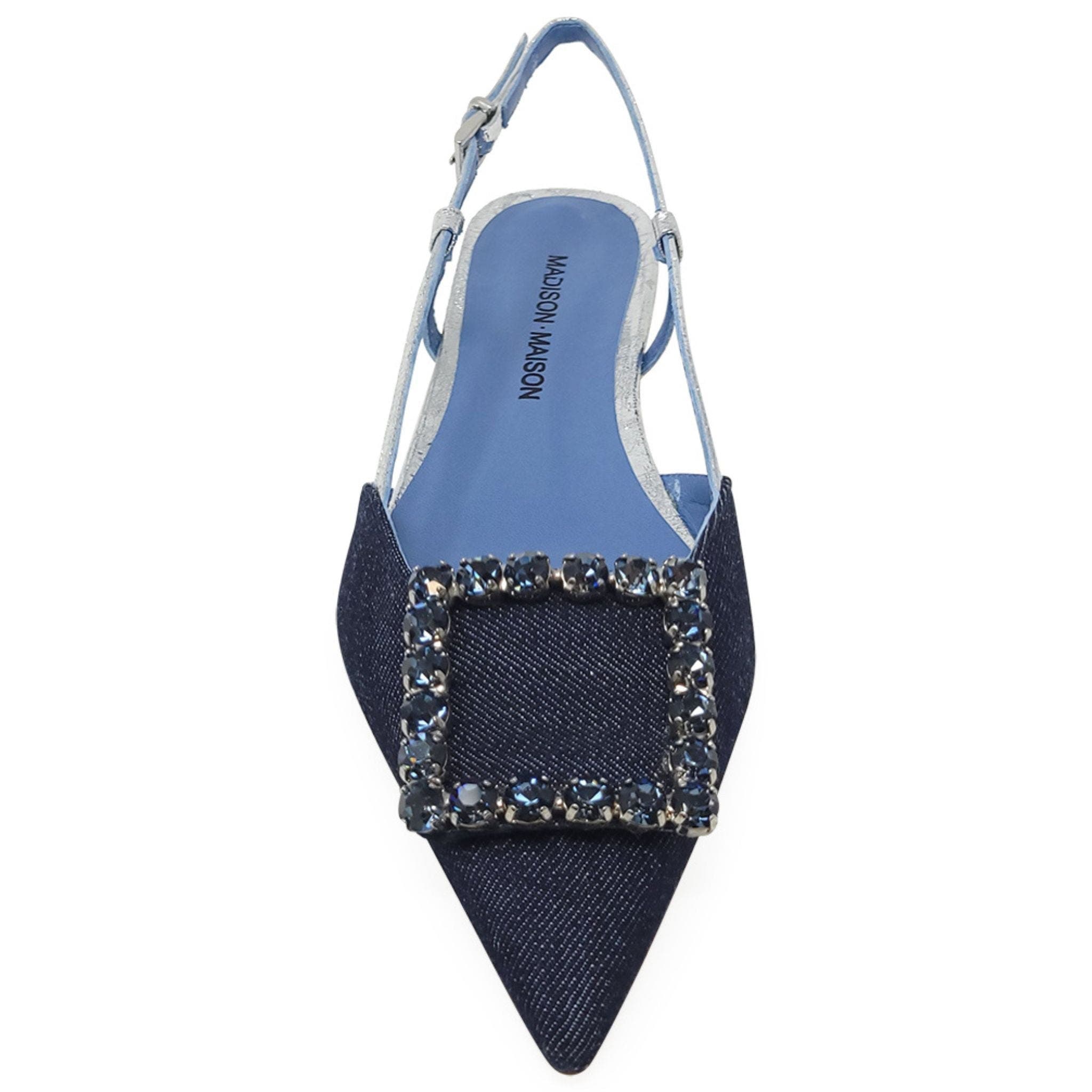 Sling Back Flat, Alternate, color, Denim/Silver