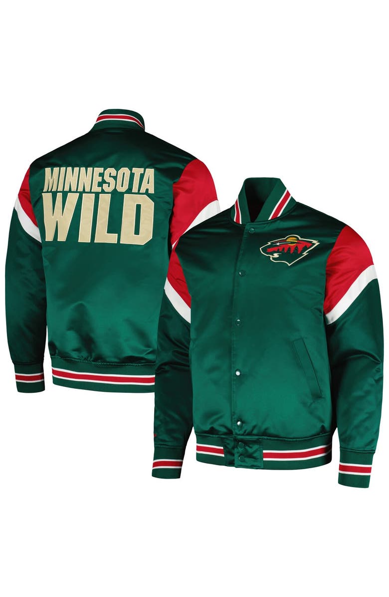 Mitchell & Ness Men's Mitchell & Ness Green Minnesota Wild Midweight Satin Full-Snap Jacket, Alternate, color, 