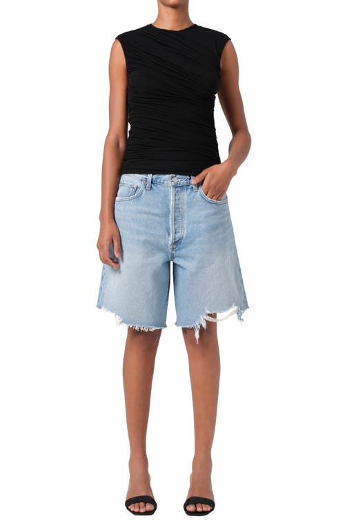 Agolde Indra Denim Knee Shorts In Force
