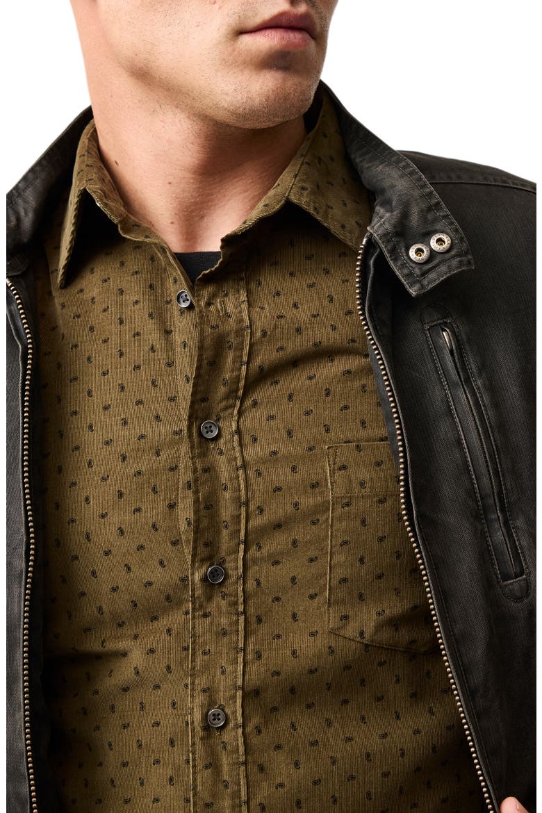 Harrington Neat Paisley Cotton Corduroy Button-Up Shirt, Alternate, color, MOSS