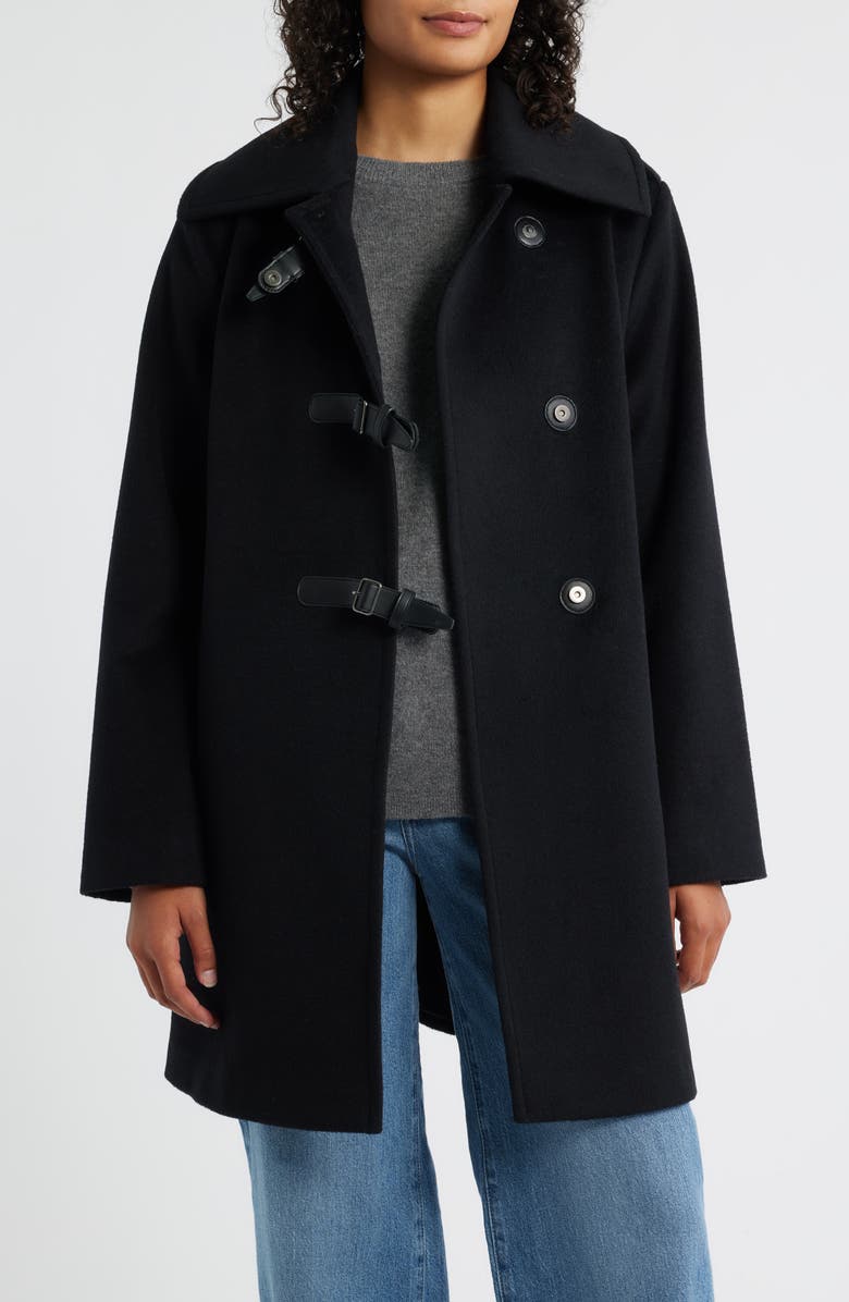 Bernardo Buckle Detail Melton Wool Blend Coat, Main, color, Black