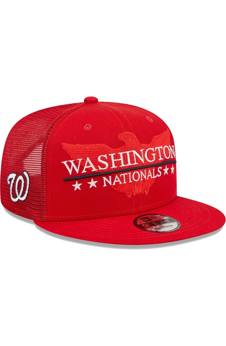 New Era Men's New Era Red Washington Nationals Patriot Trucker 9FIFTY Snapback Hat, Main, color, Red
