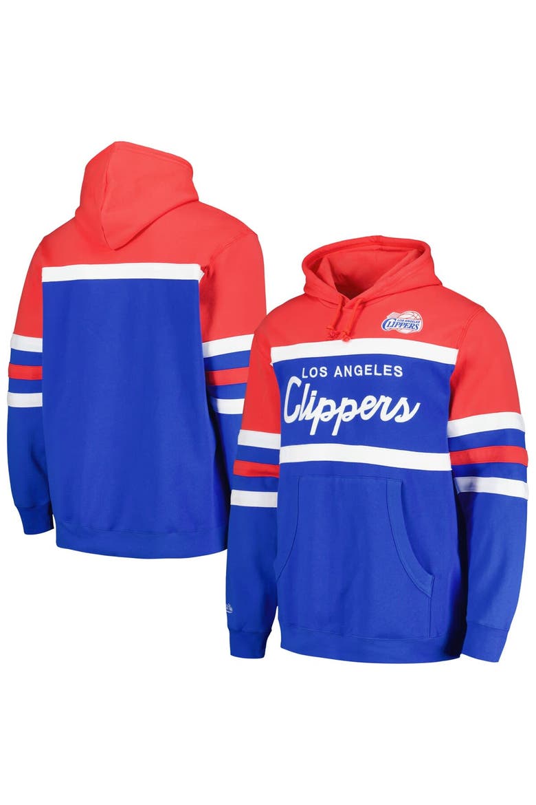 Men's Mitchell & Ness Royal/Red LA Clippers Head Coach Pullover Hoodie, Main, color, Royal
