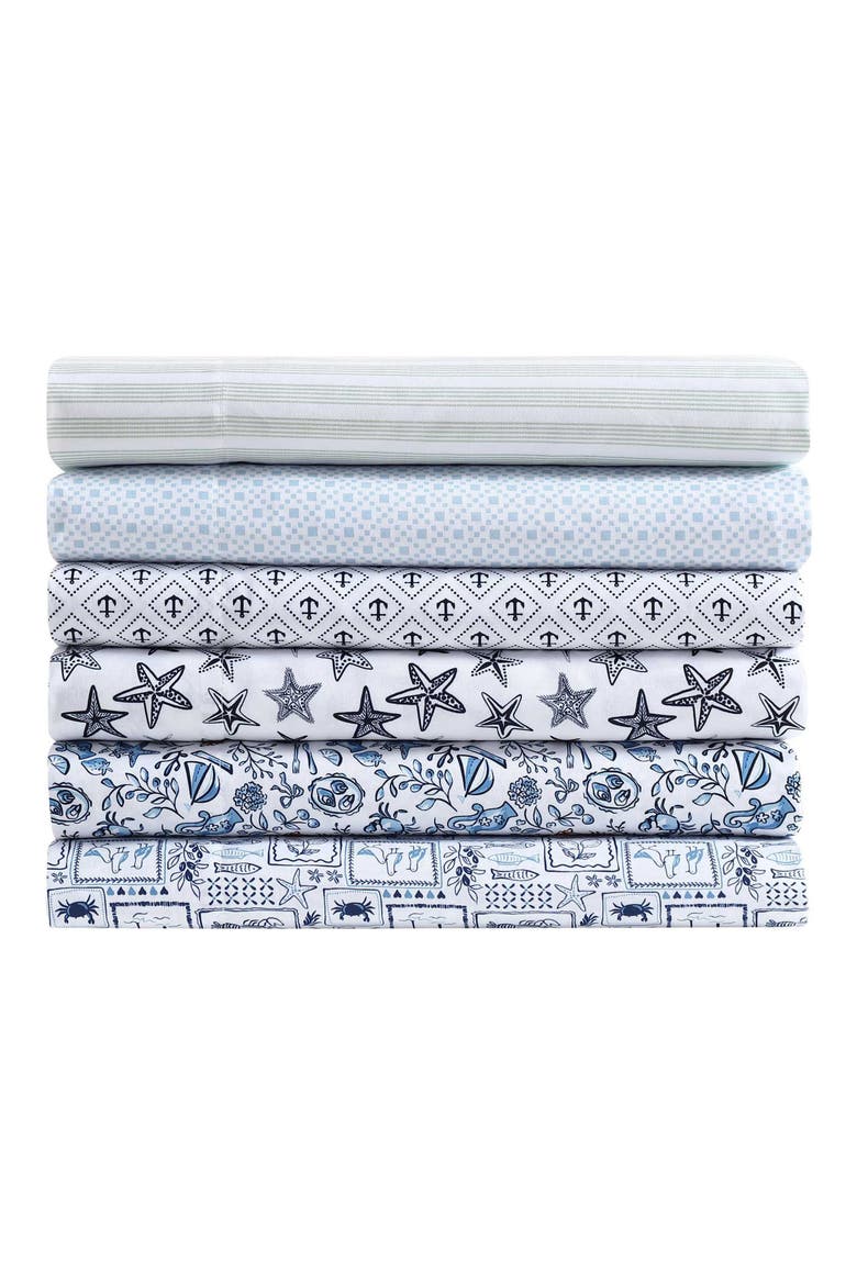 Diamond Anchor Cooling Microfiber Sheet Set, Alternate, color, WHITE/BLUE