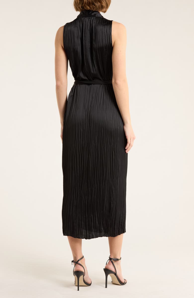 Vince Sleeveless Pleated Satin Wrap Dress, Alternate, color, Black