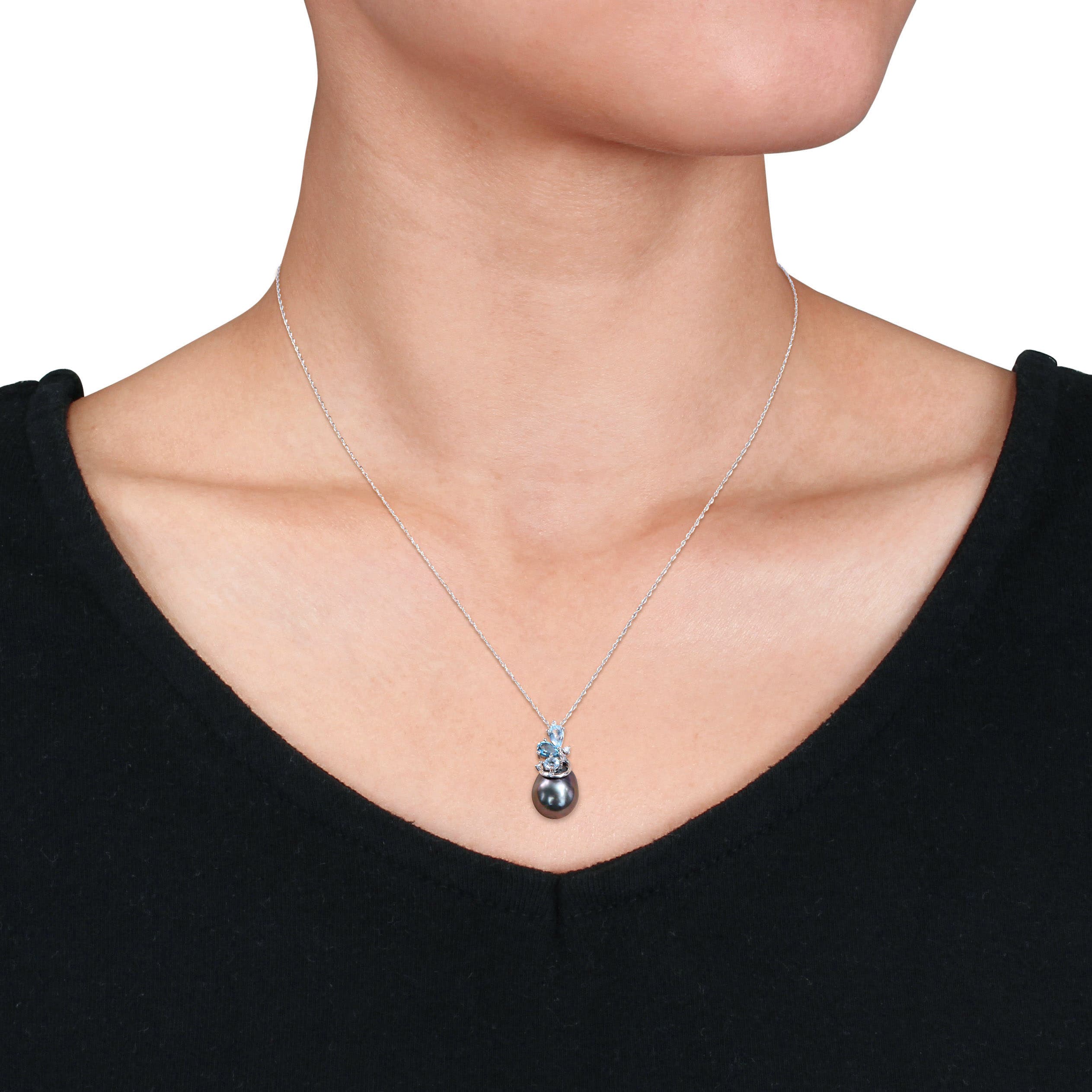 Julianna B. Tahitian Pearl Blue Topaz & Diamond Necklace 14k (Women ...