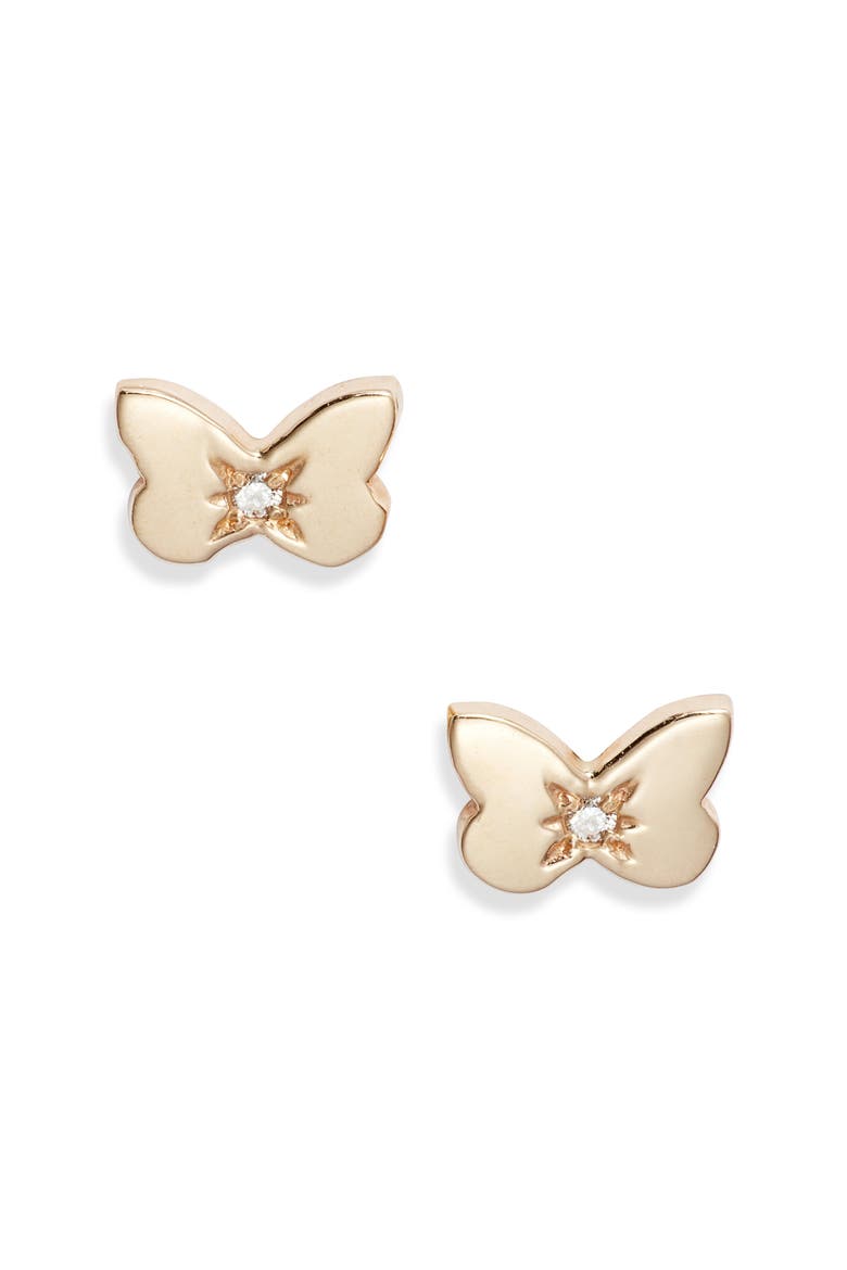 Mini Diamond Butterfly Stud Earrings, Main, color, GOLD