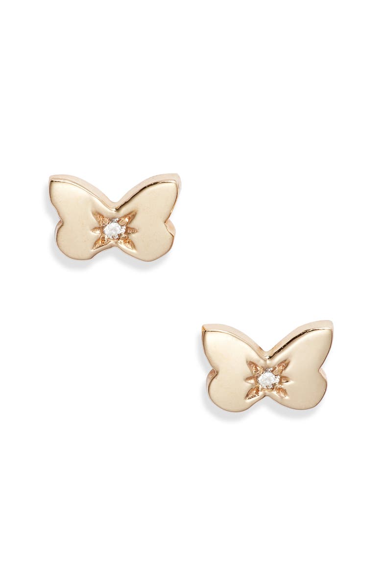 Anzie Mini Diamond Butterfly Stud Earrings, Main, color, Gold