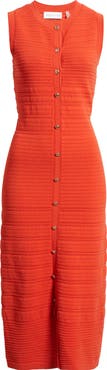 Elie Tahari The Alessandra Sleeveless Button Front Knit Midi Dress