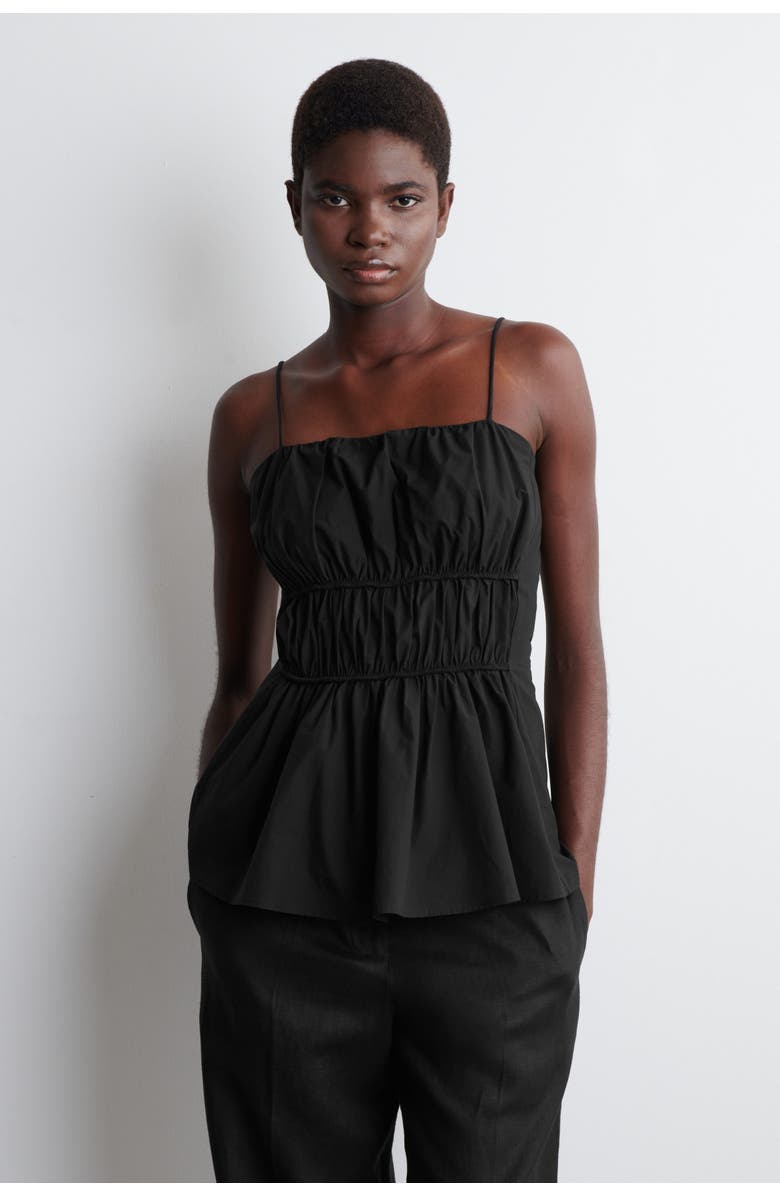 COS Gathered Cotton Peplum Top, Main, color, Black