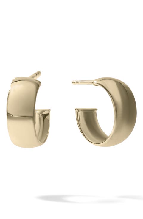 14K Gold Wide Huggie Hoop Earrings