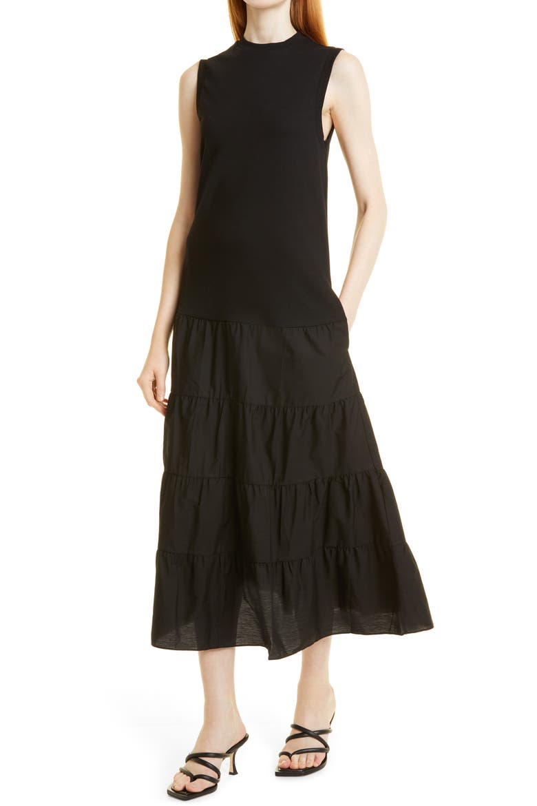 Sleeveless Tiered Maxi Dress, Alternate, color, BLACK