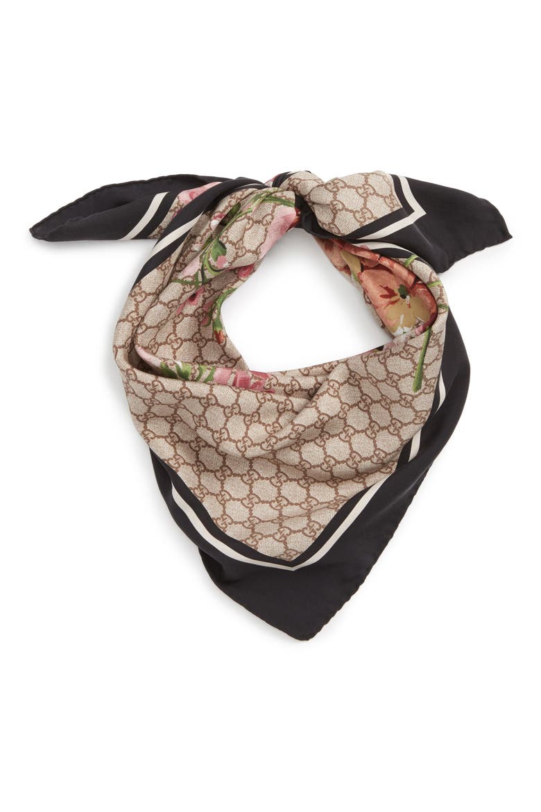 GG Blooms Foulard Scarf, Main, color, LEAD WBRN