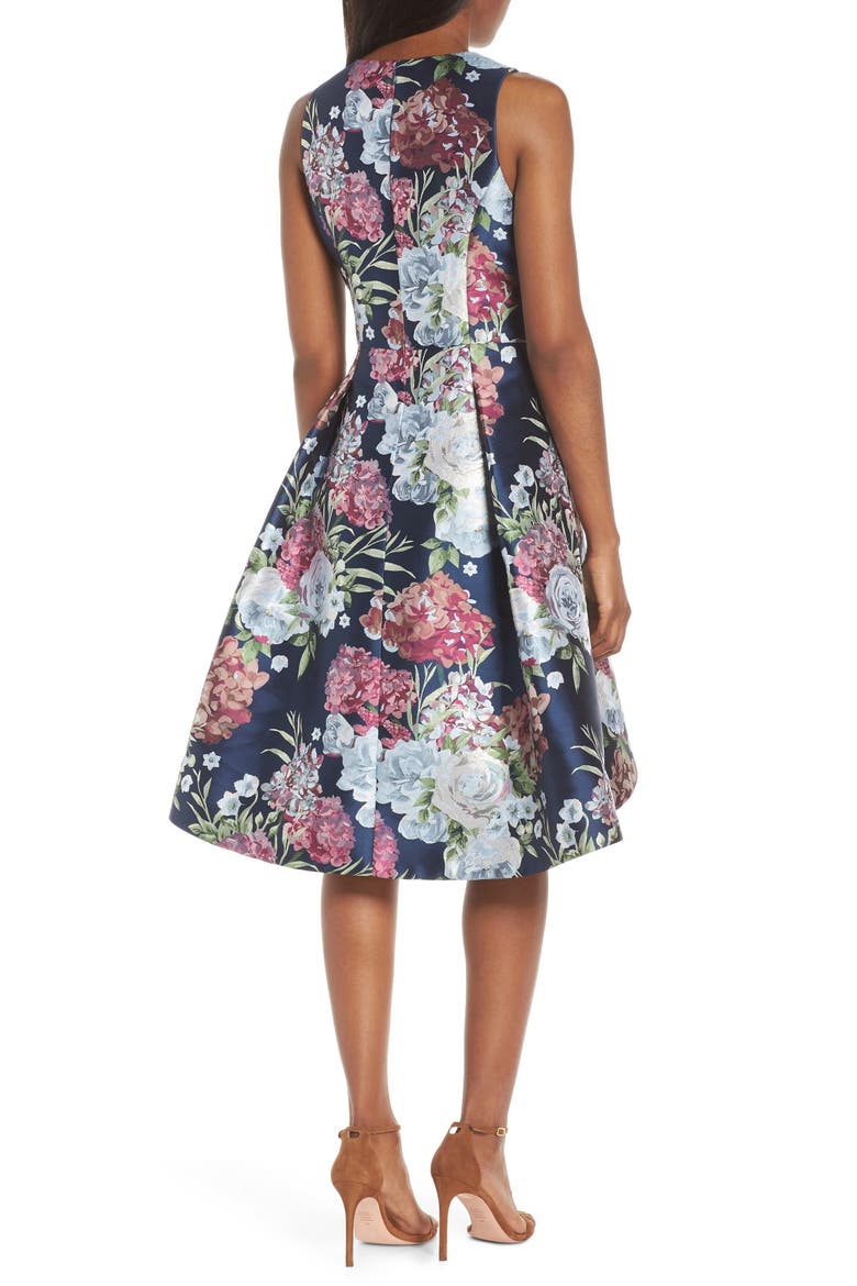 Floral Jacquard Fit & Flare Dress, Alternate, color, NAVY