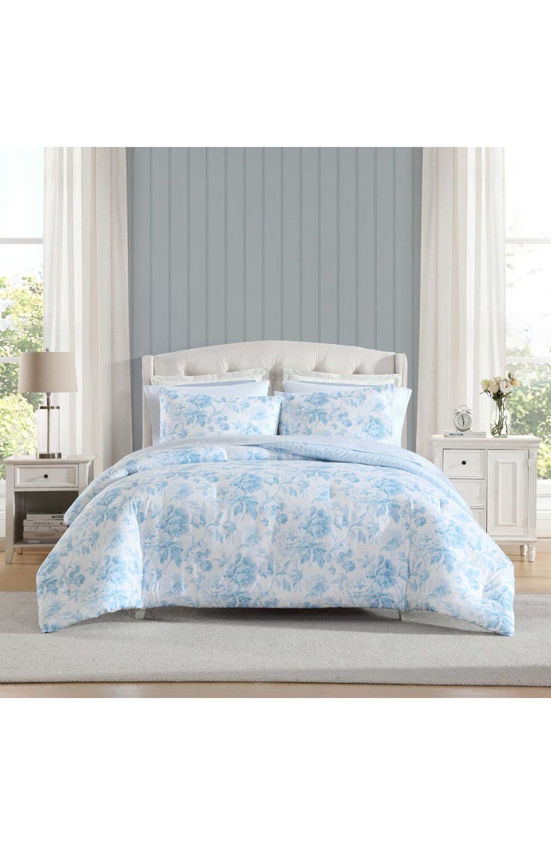 Laura Ashley Anja Toile Washed Microfiber Comforter Set, Alternate, color, Light/ Blue