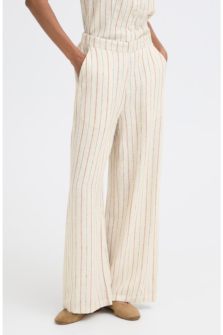 Wide Leg Linen Blend Pants, Main, color, BROWN STRIPE