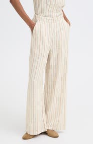 ICHI Wide Leg Linen Blend Pants