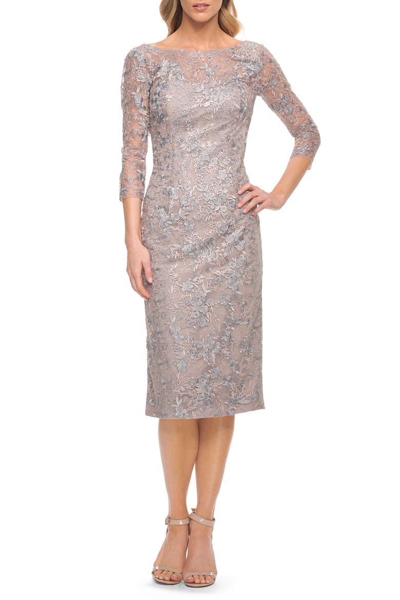 Lace Sheath Dress, Main, color, SILVER/ MAUVE