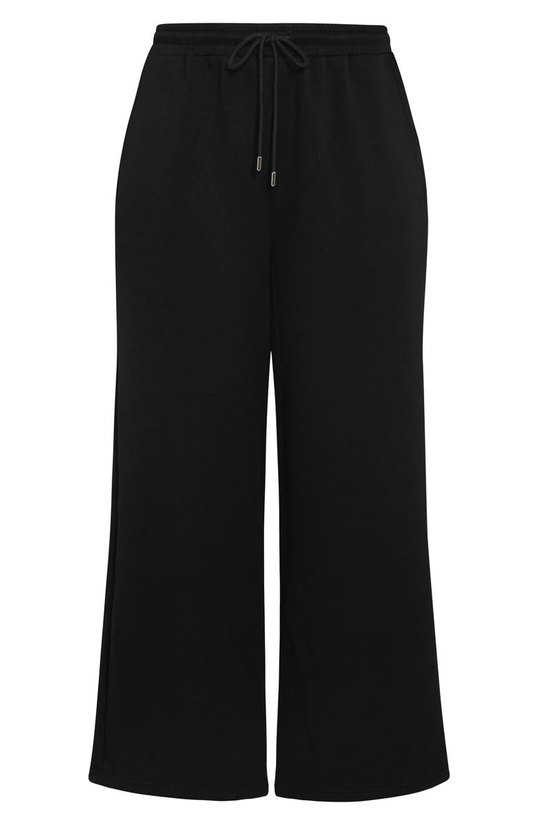 City Chic Mae Wide Leg Drawstring Waist Knit Pants, Alternate, color, Black