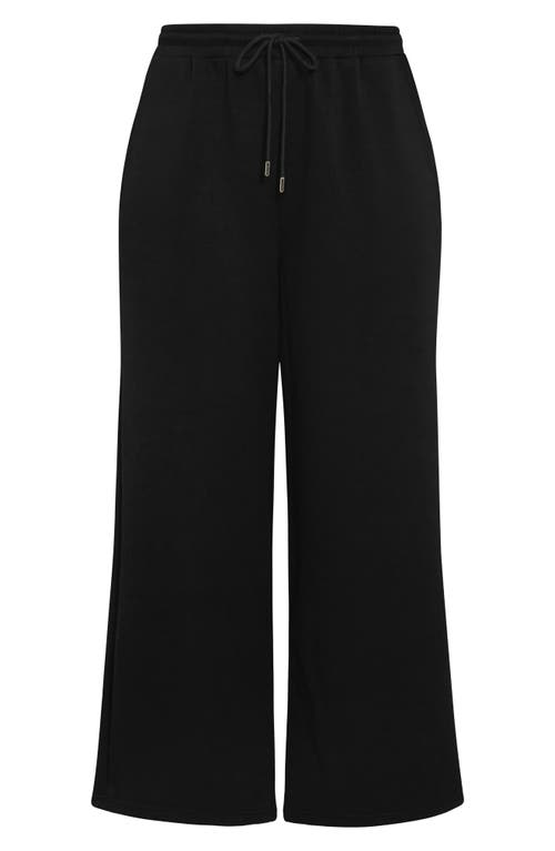 City Chic Mae Wide Leg Drawstring Waist Knit Pants In Black